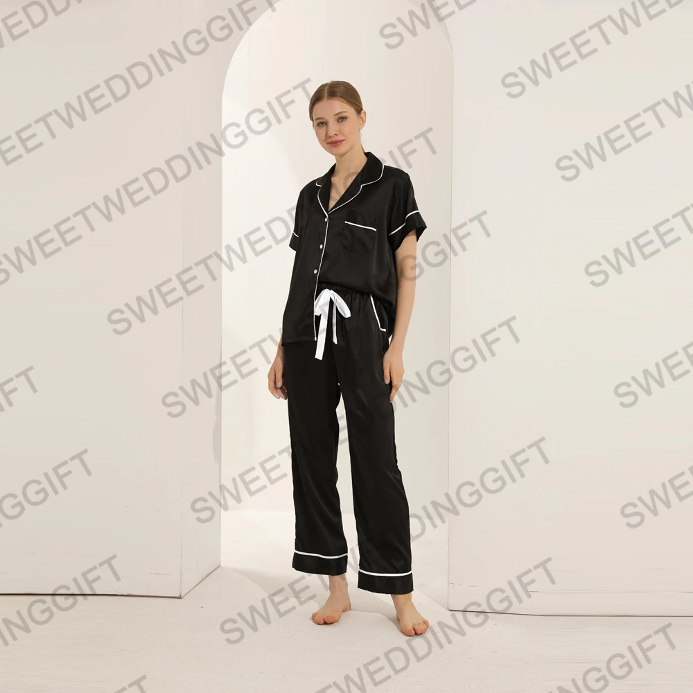 928 Factory Customized sexy Satin Silk Sleepwear Pajamas Plain bridesmaid pajamas set