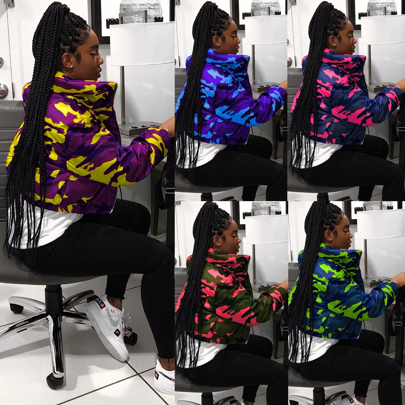 Camo Print Winter Jacket Women Festival Warm Parka Down Bubble Coat Top Warm Thick Parka Couple Wear Crop Puffer Jacket 4XL