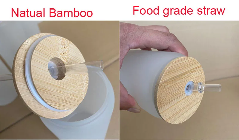 USA Warehouse 12 oz 16 oz 25 oz Sublimation beer soda  Glass Cup With bamboo lid straw