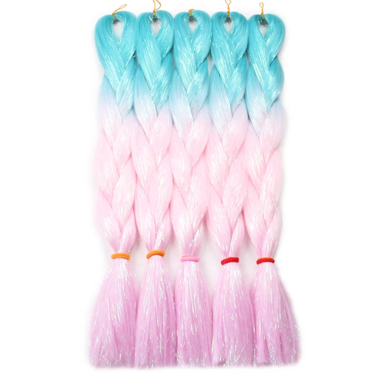 HARMONY 250 Pieces Jumbo Braids Hair Mix Tinsel 60 Colors Available Glitter Synthetic Braiding Hair Extensions