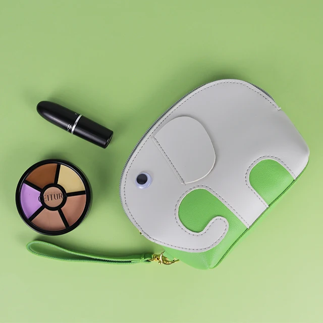 Custom Logo Cartoon Elephant Cosmetic Coin Organizer Pouch Girl Mini Makeup Bag