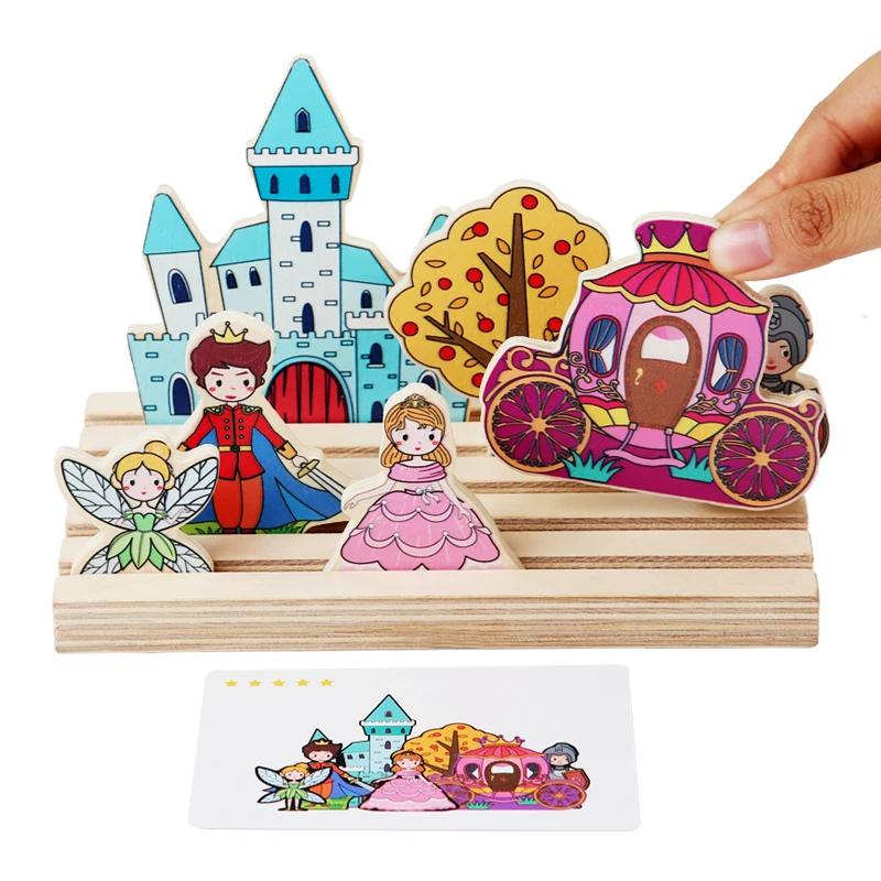 2022 New Arrival Kids Learning Baby Toys Educational Wooden Princess Castle Animal Block Puzzle Toys Board Game
