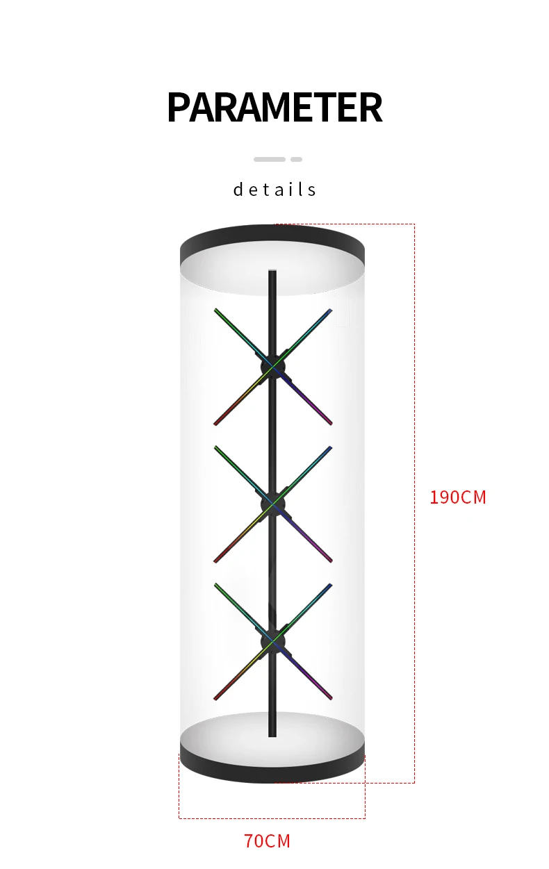 Pretty Cylinder showcase suspended human size 3D led fan high resolution advertising 3d led hologram