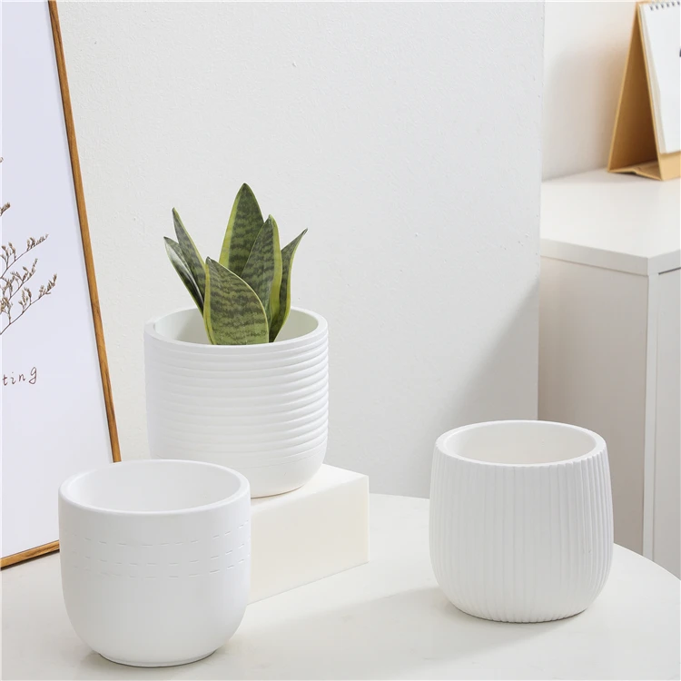 Nordic style garden decoration indoor outdoor planter pot white wholesale cement succulent flower pots