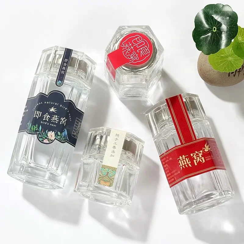 Glass hexagon storage container 80ml 120ml 150ml 180ml 300ml 360ml jam jar glass bottle hexagonal honey glass jar with lid