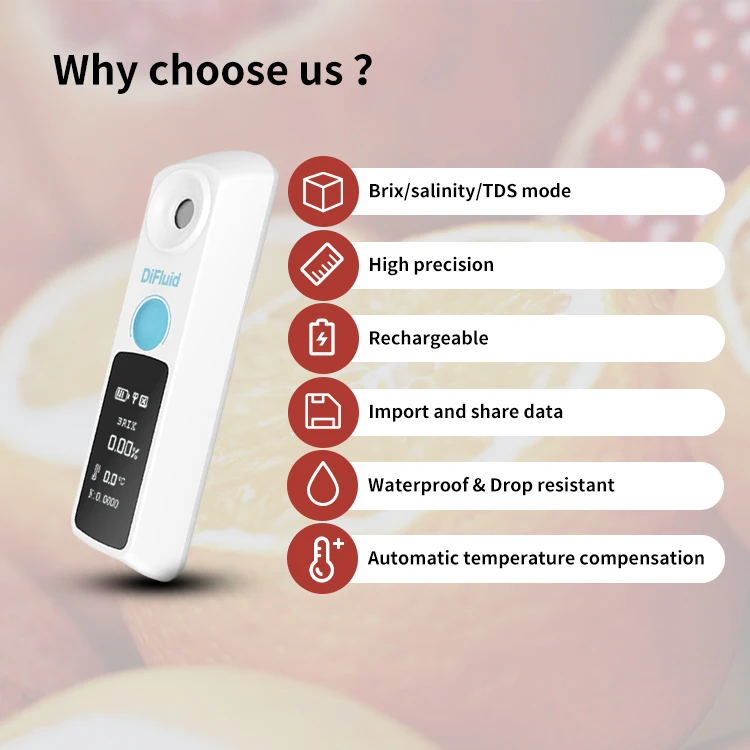 DiFluid Digital Brix Meter Refractometer, 3 in 1-Brix,TDS & Salinity,Sugar Meter Range 55% Accuracy 0.1%