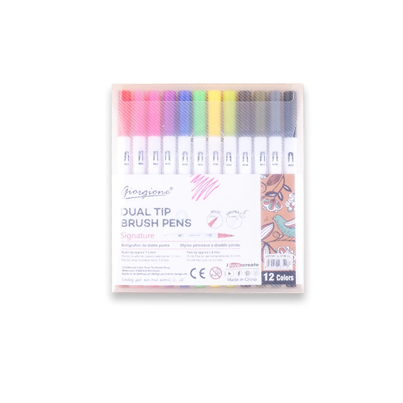 Giorgione Double Tips Fineliner Tip Marker Brushes Pen set of 12
