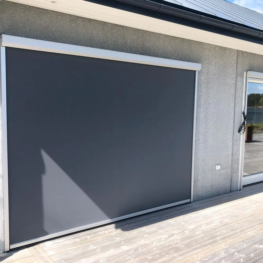 Motorized polyester blackout sun screen zip track roller blind fabric mesh screen for pavilion for pergola