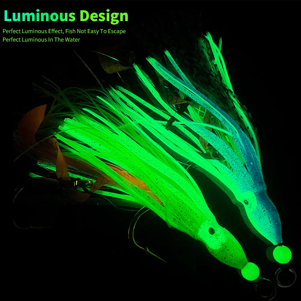 Wholesale 17cm 13/20/22g slow soft plastic luminous bait jig lure cods bass lure vibe squid with double hooks