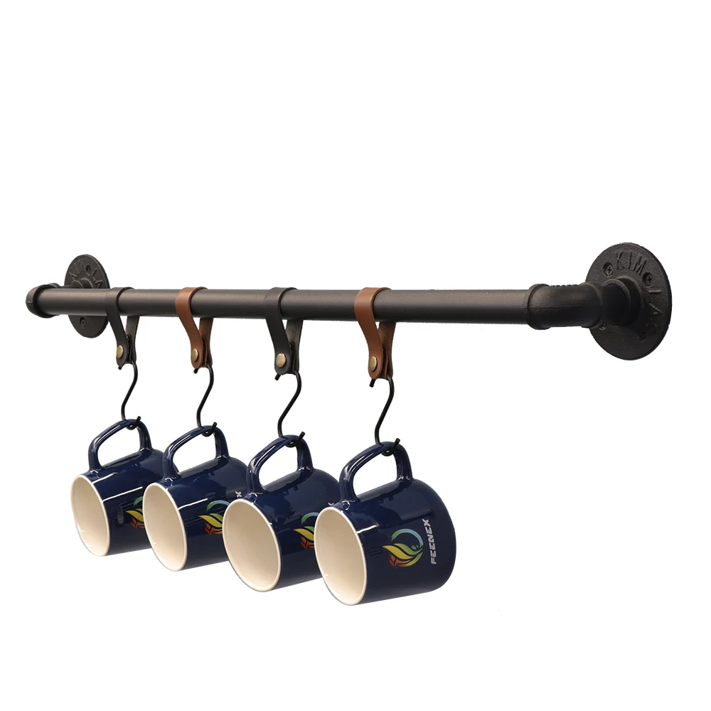 Best Price Industrial Rustic Wall Mounted MetalHanging Rail Towel Kitchen Pipe Rack with S Hooks