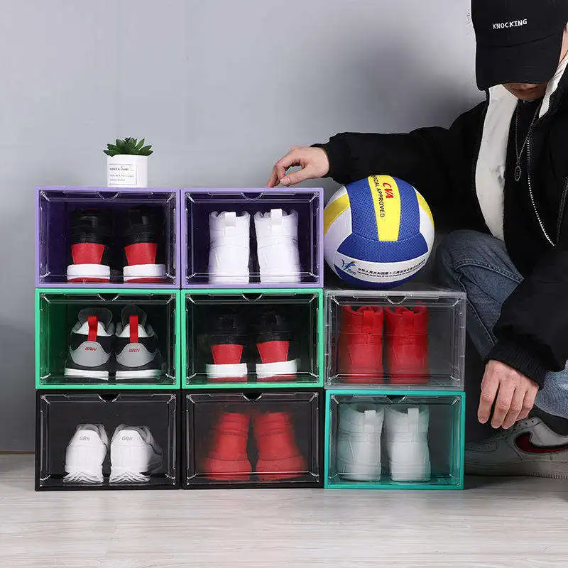 Custom Stackable Plastic Sneaker Container Shoe Box Magnetic Drop Front Acrylic Transparent Storage Dustproof For Display Home