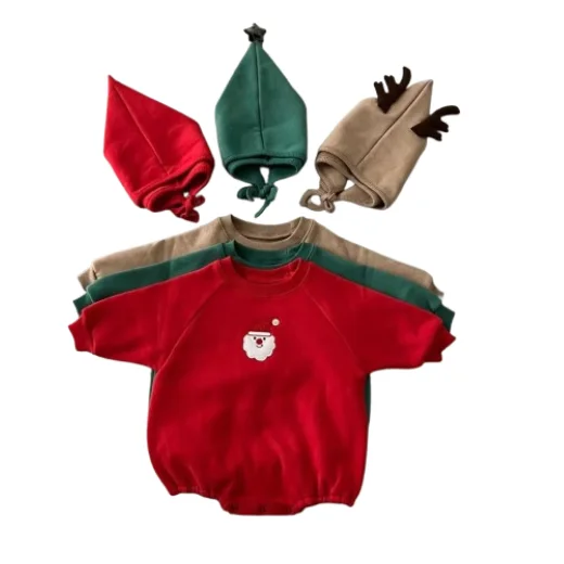 Infant and toddler Christmas clothes baby long-sleeved Christmas clothes plus velvet and thick with hood
