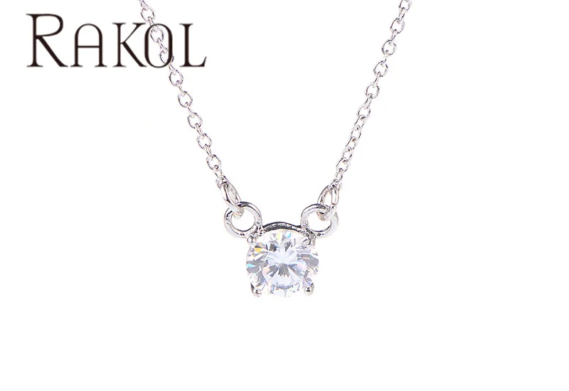 RAKOL NP058 aluminum chain metal pendant necklace 10 carat single diamond crystal chain necklace