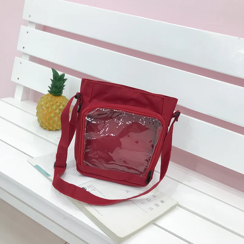 
Wholesale Plain Style Small Square Shape Canvas Shoulder Transparent Window Crossbody Clear Ita Bag For Girls 
