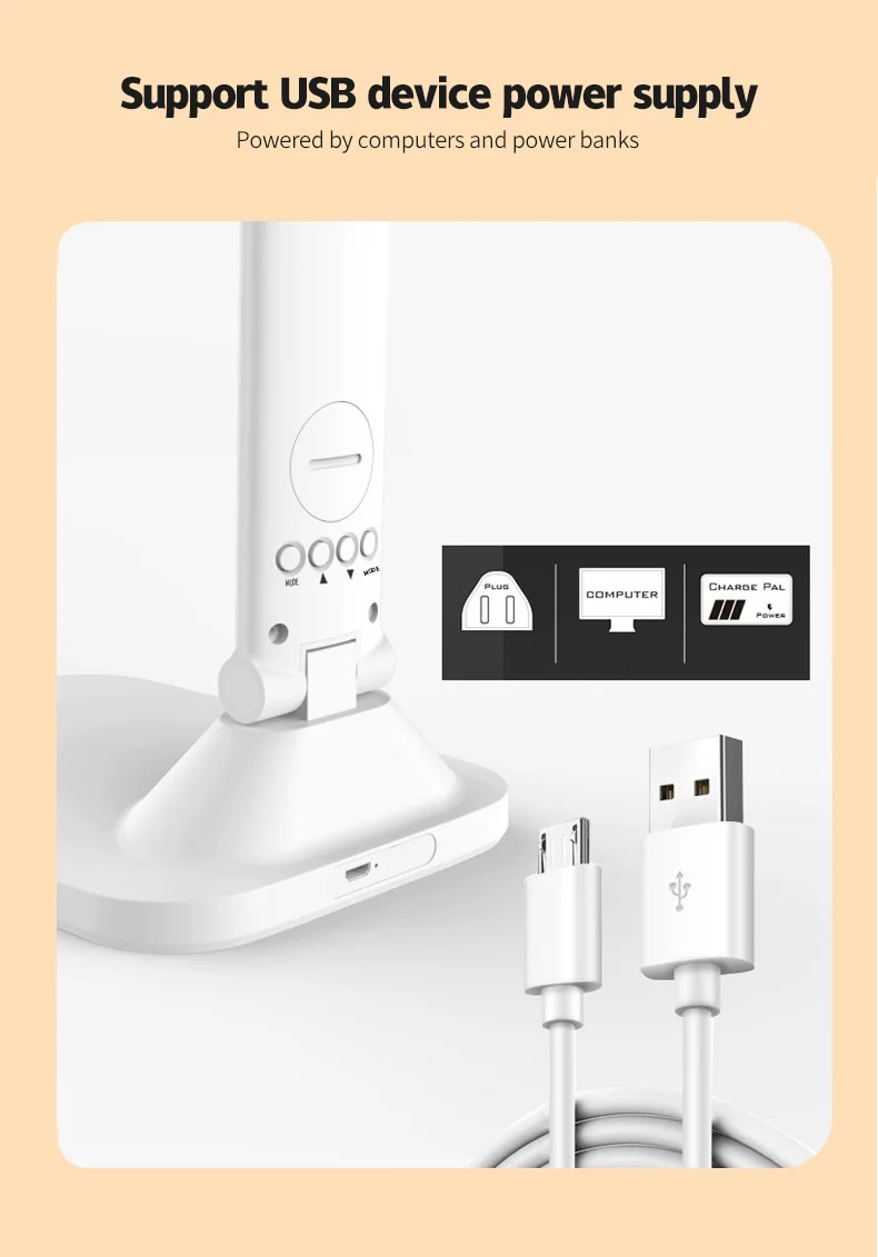 Double head Clock Time Calendar Pen Holder Eye Protection Folding  LED Table Lamp For  Reading Learning Dormitory Charging