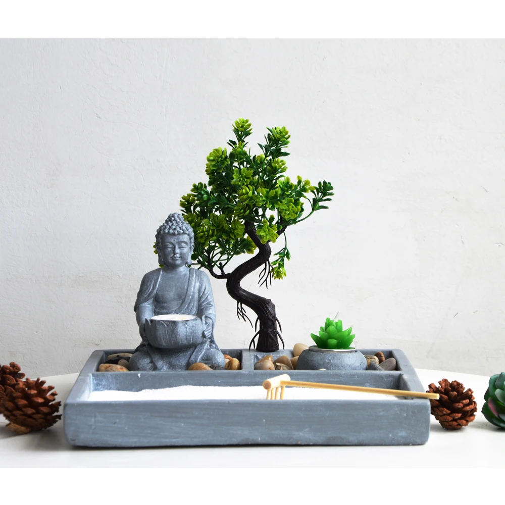 Meditation Zen Garden Sand Kit Tea Light Incense Holder Burner Spirit Healing Decor Set with copyright