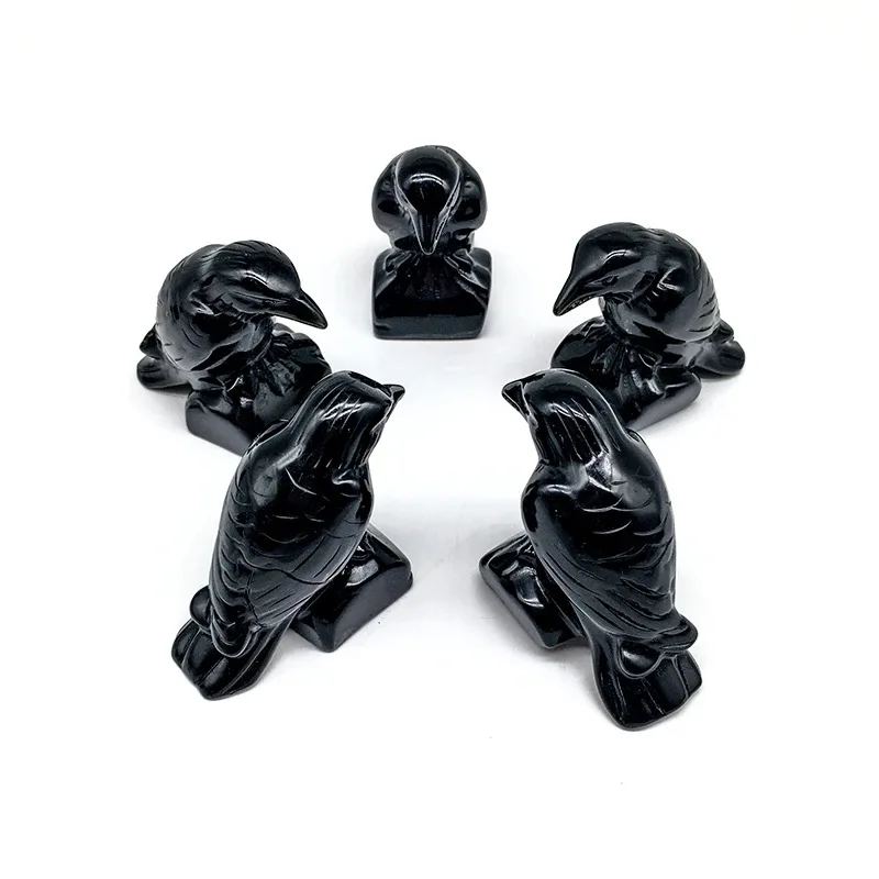 Factory Price Wholesale Hand Carved Natural Obsidian Crows Crystal Bird Figurines For Home Decoration