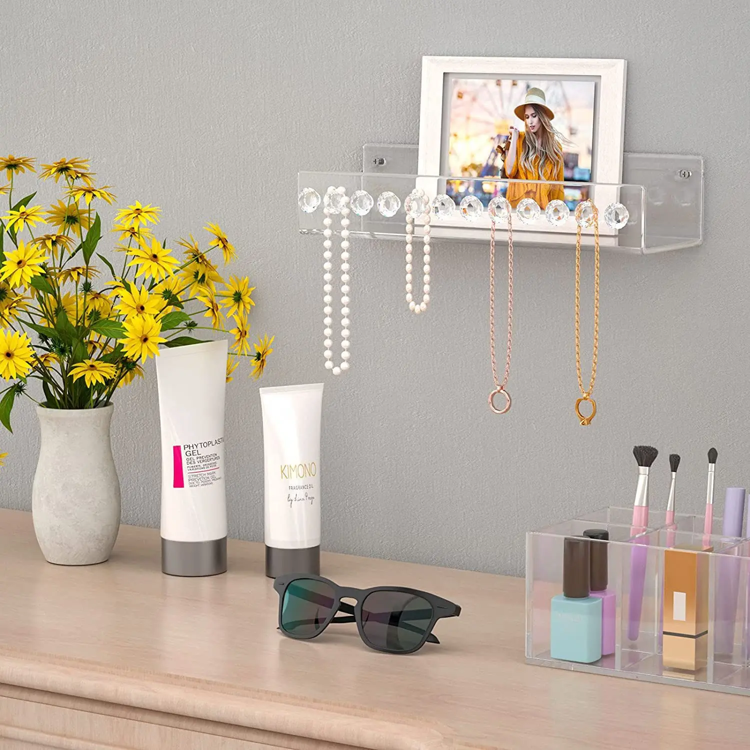 Large Capacity Bracelet Hanger Acrylic Wall Mounted Jewelry Storage Rack Holder Necklace Organizer Clear Acrylic Display Shelf