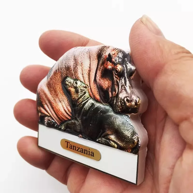 Africa Tanzania creative animal tourism memorial decorative crafts Lion rhinoceros hippo magnetic refrigerator sticker