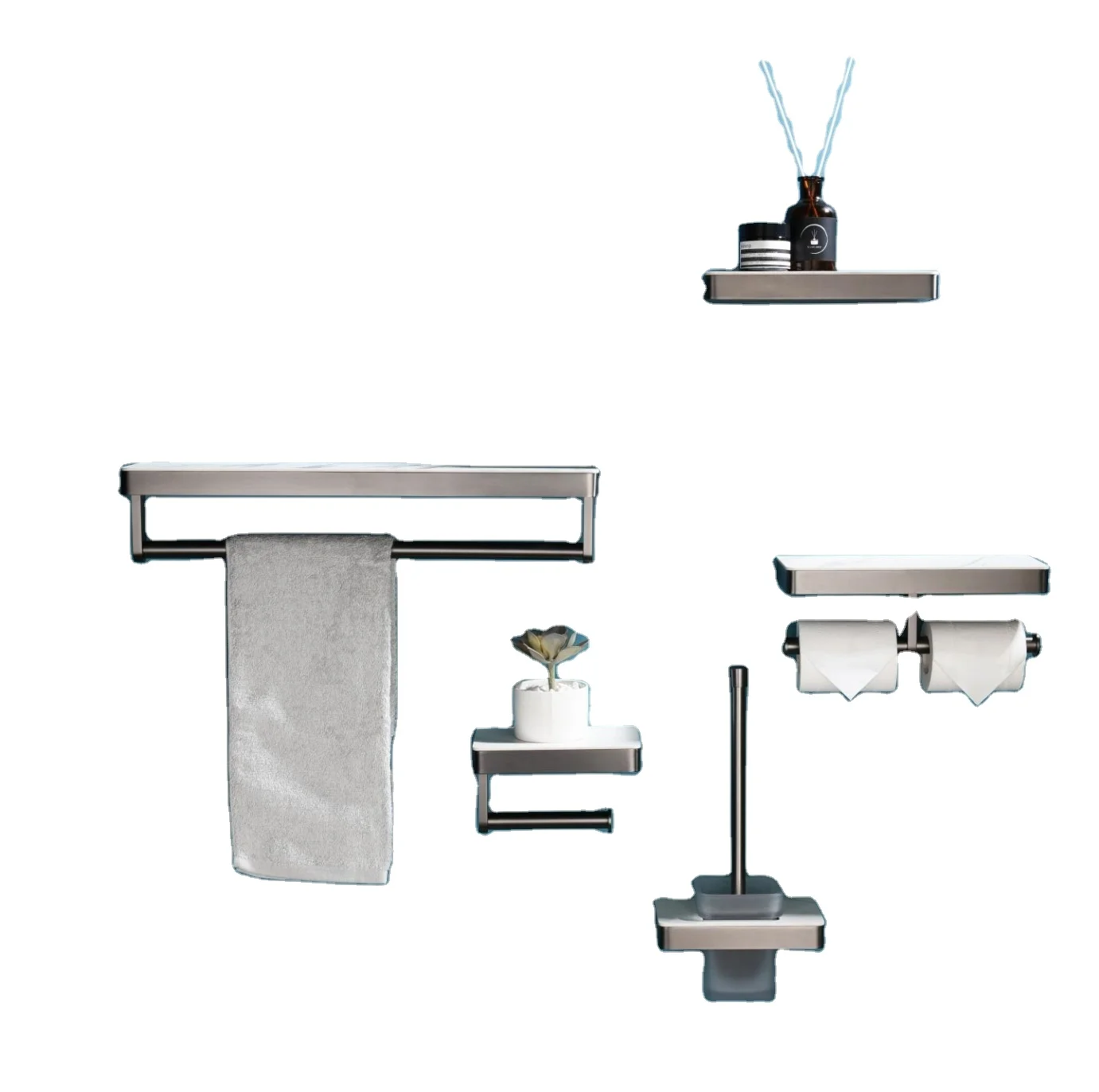 Duxini hotel home luxury gold marble 6 piece toilet accessories toilet paper holder bathroom hardware set