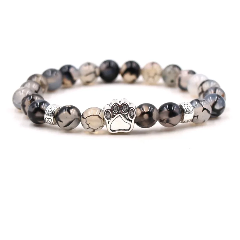 8mm Agate Stone Bracelet for Women Men Trendy Pet Paw Footprint Yoga Energy Elastic Amazon Stone Bracelet