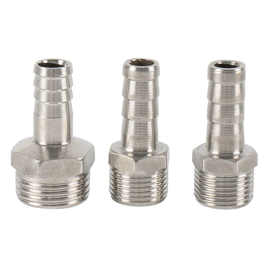 Manufacturing One end threaded 304 stainless steel gas pipe end to rubber hose coupling