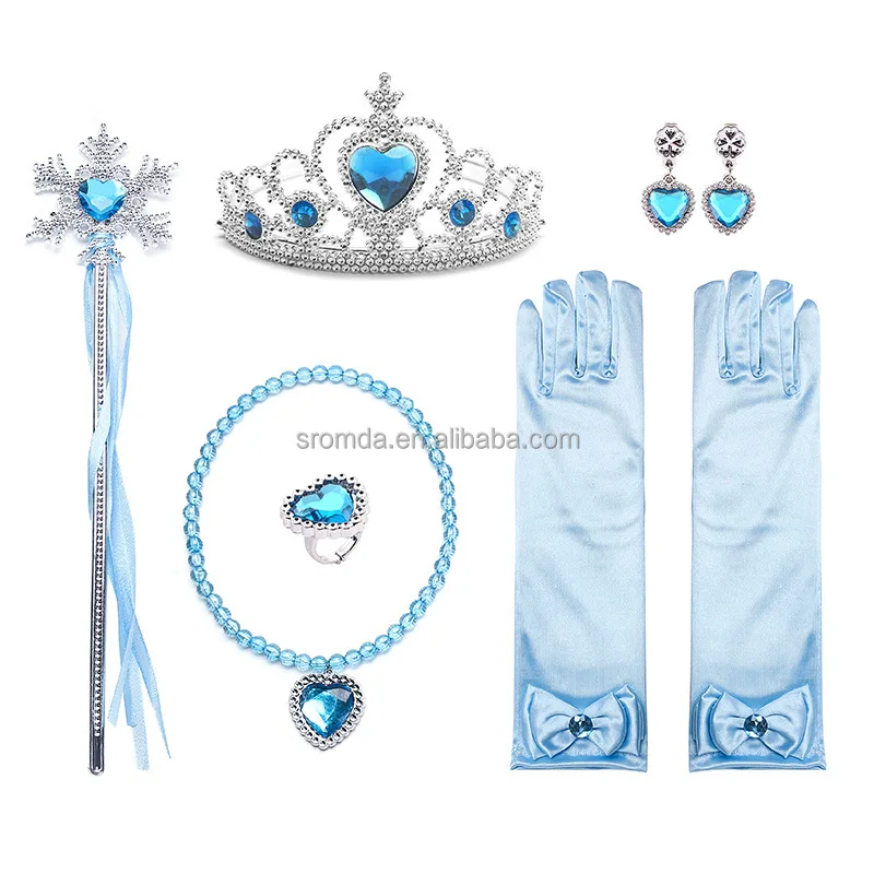 Wholesale Girls Party Elsa Princess Dress up Accessories 6pcs set Princess Crown wand earrings necklace ring