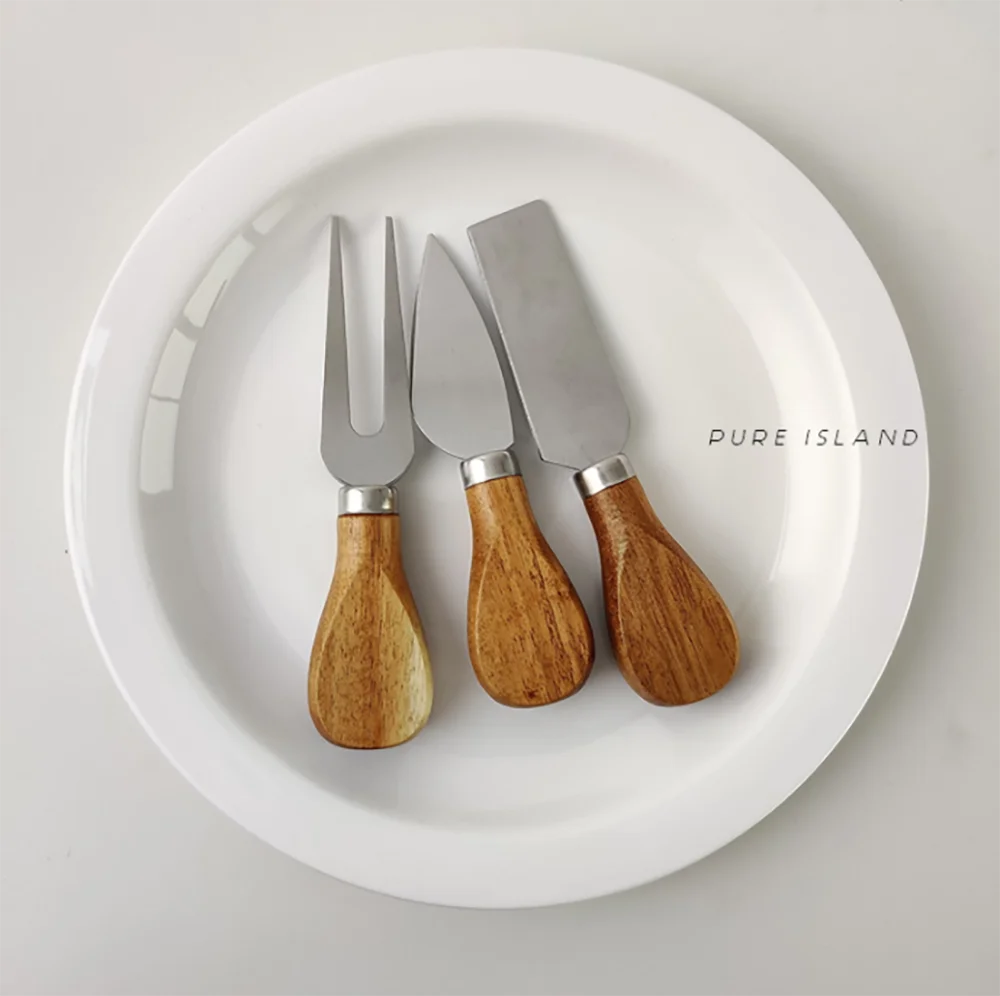 Xingye Oka Wood Handle  Cute 420 Stainless Steel 4pcs Restaurant Kitchen Cutlery Cheese Fork Flat Knife Cake Dessert Knives