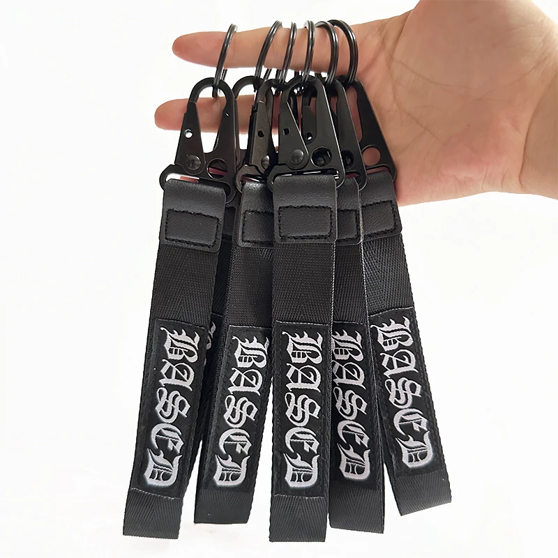 Personalized Packaging Black Eagle Hook Carabiner Lanyards Keychain Leather Stitch Wrist Lanyard Custom
