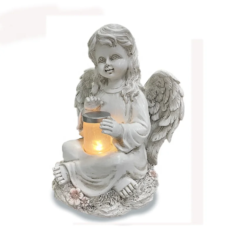 Garden White Girl Praying Angel Ornament Resin Cherub Statue Solar light Wings Angel Statue Solar Lamp For Outdoor Decoration