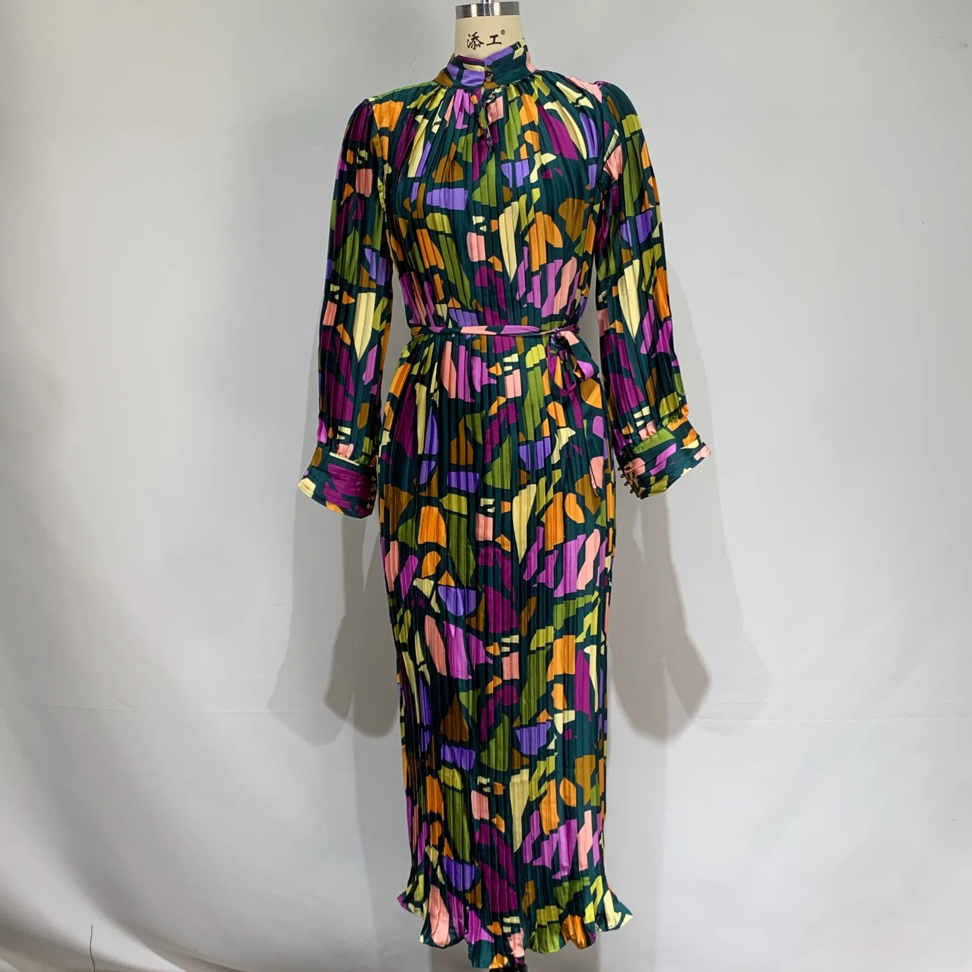 2023 new summer printed long-sleeve button Europe and the United States loose sexy long-sleeve dress women