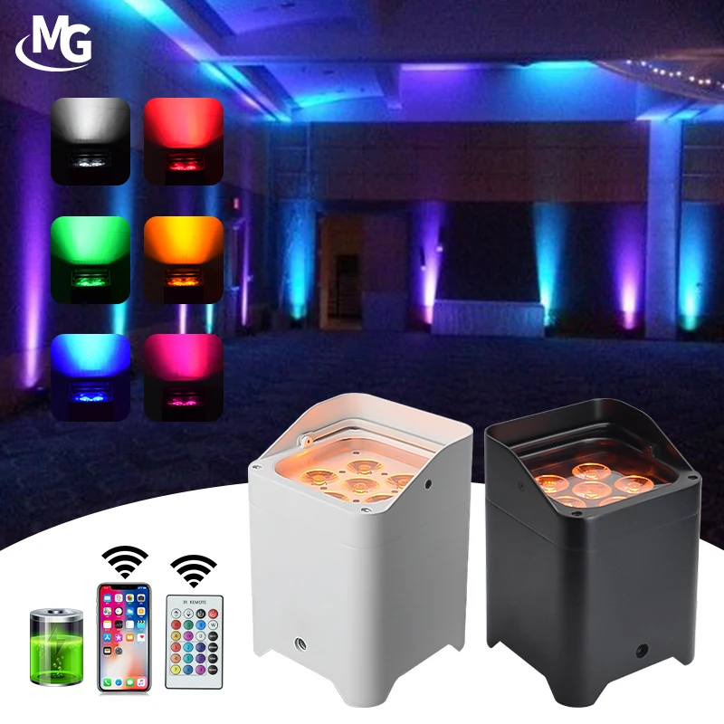 Wireless DMX Controlled up Lights 6 X 18W RGBWA UV 6IN1 LED Battery Powered Par Uplight for Wedding Party