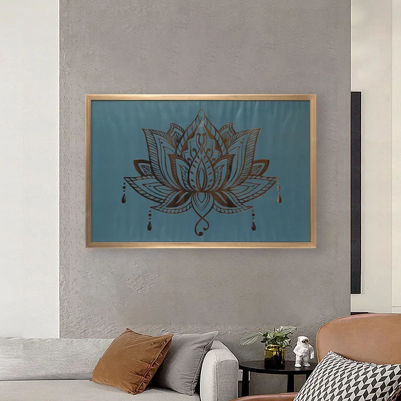HOFINE Landscape Abstract Golden Lotus Luxurious Decor Nordic Art Pictures Bronzing printing For Living Room Wall Art Decor