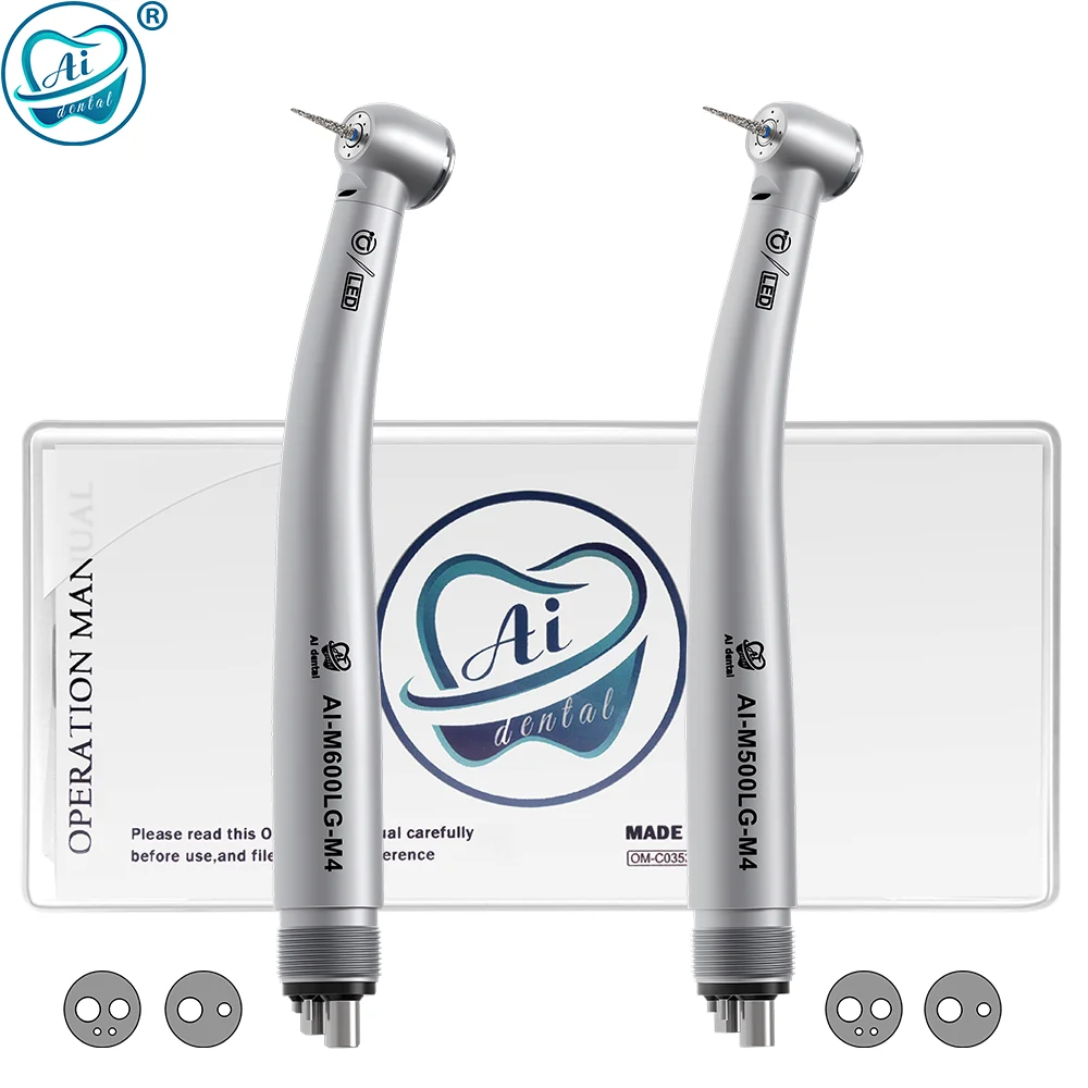 AI-M500LG/M600LG Dental Self generator LED Air Turbine High Speed Handpiece Copper Body For FG burs Connect 2/4 Holes Chair
