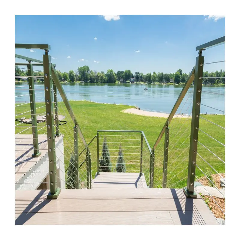 Outdoor deck wire cable railing stair balustrade handrail system