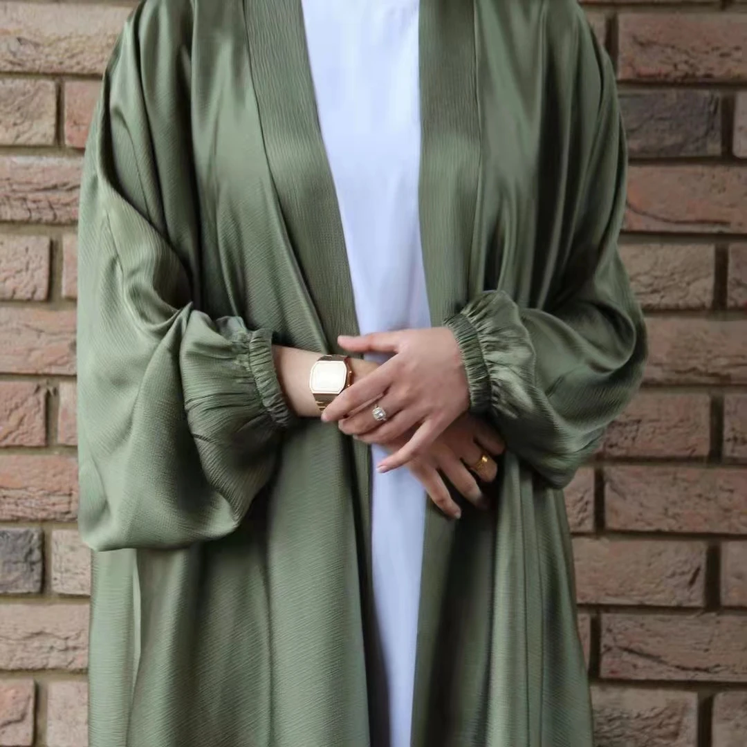 2022  New Arrival  Dubai Turkey Muslim dress  Islamic women satin Open Kimono Abaya Cardigan
