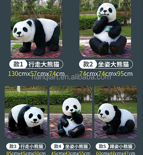 New Arrived Handmade Resin Crafts Garden Stone Panda Statue Life Size Outdoor Decor Animal Props Cartoon Panda Statues