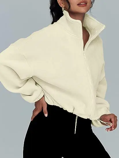 Womens Zip Up Hoodies Oversized Sweatshirts Long Sleeve Crop Sherpa Fall Outfits Fashion Clothes 2023