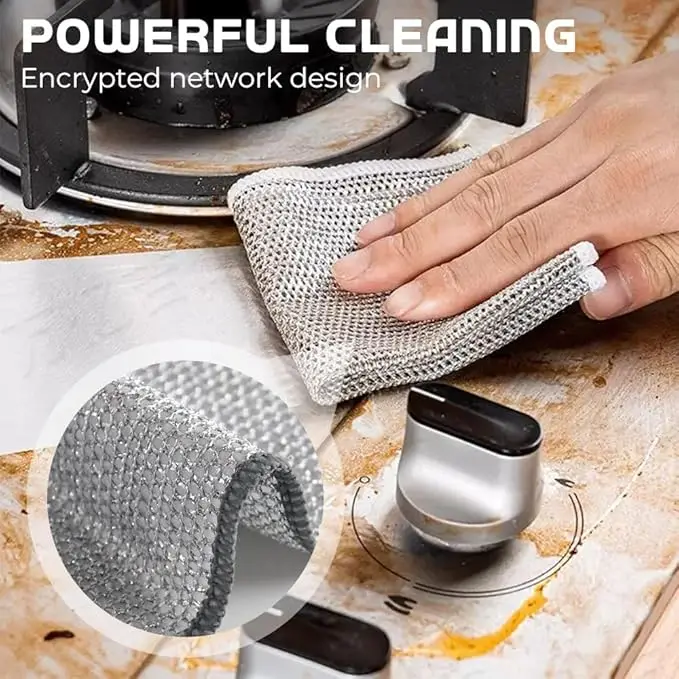 2024 New Multipurpose Wire Dishwashing Rags Double Layer Wire Cleaning Cloths for Wet and Dry Metal Scrubbing Pads