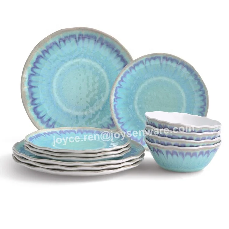 Melamine Dinnerware Set - 12pcs Dinnerware Dishes Set for Everyday Use, Dishwasher safe, Service for 4, Green