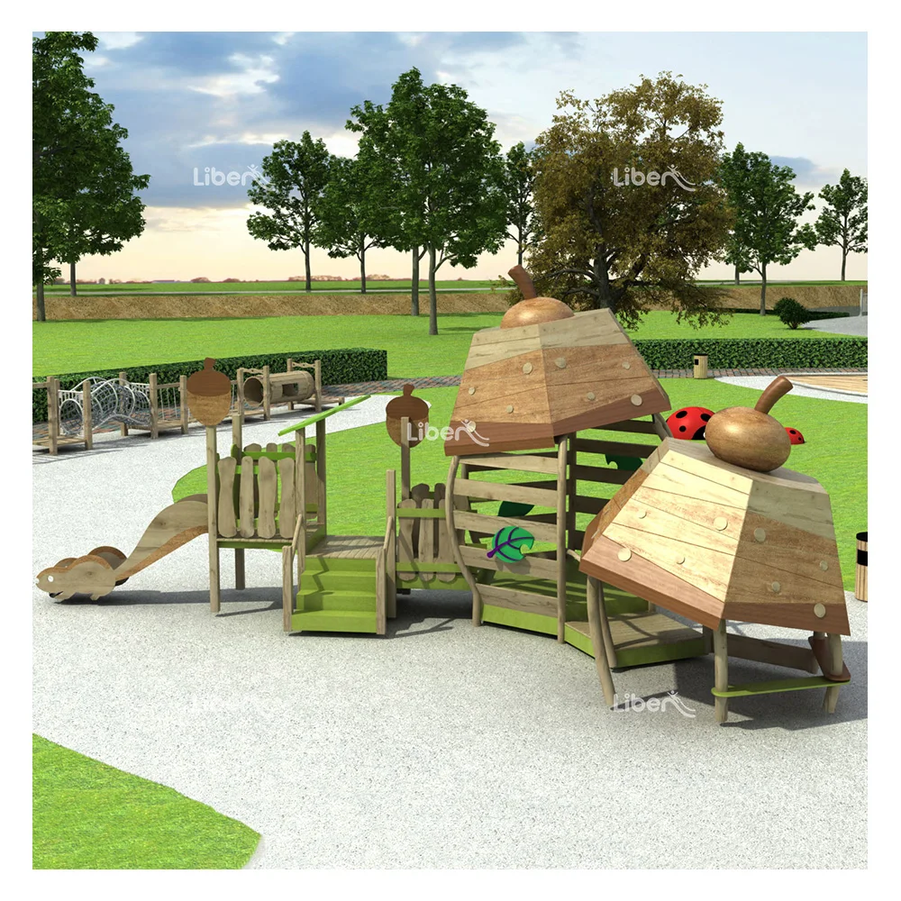 Nature Park Kids Play Area Pine Net Theme Style Children Wood Playground Equipment Outdoor with Sand Pit Game