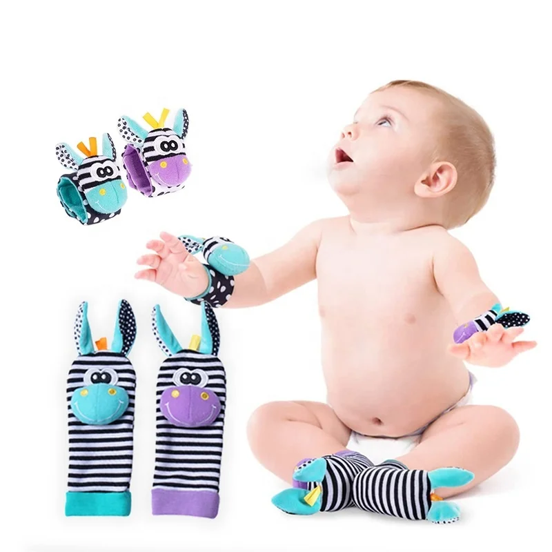 1PCS Sensory Wrist Rattle Socks Set Cartoon Animal Crinkle Sound New Color Baby Toddler Toys for Newborn 0 Month Crawling Tummy