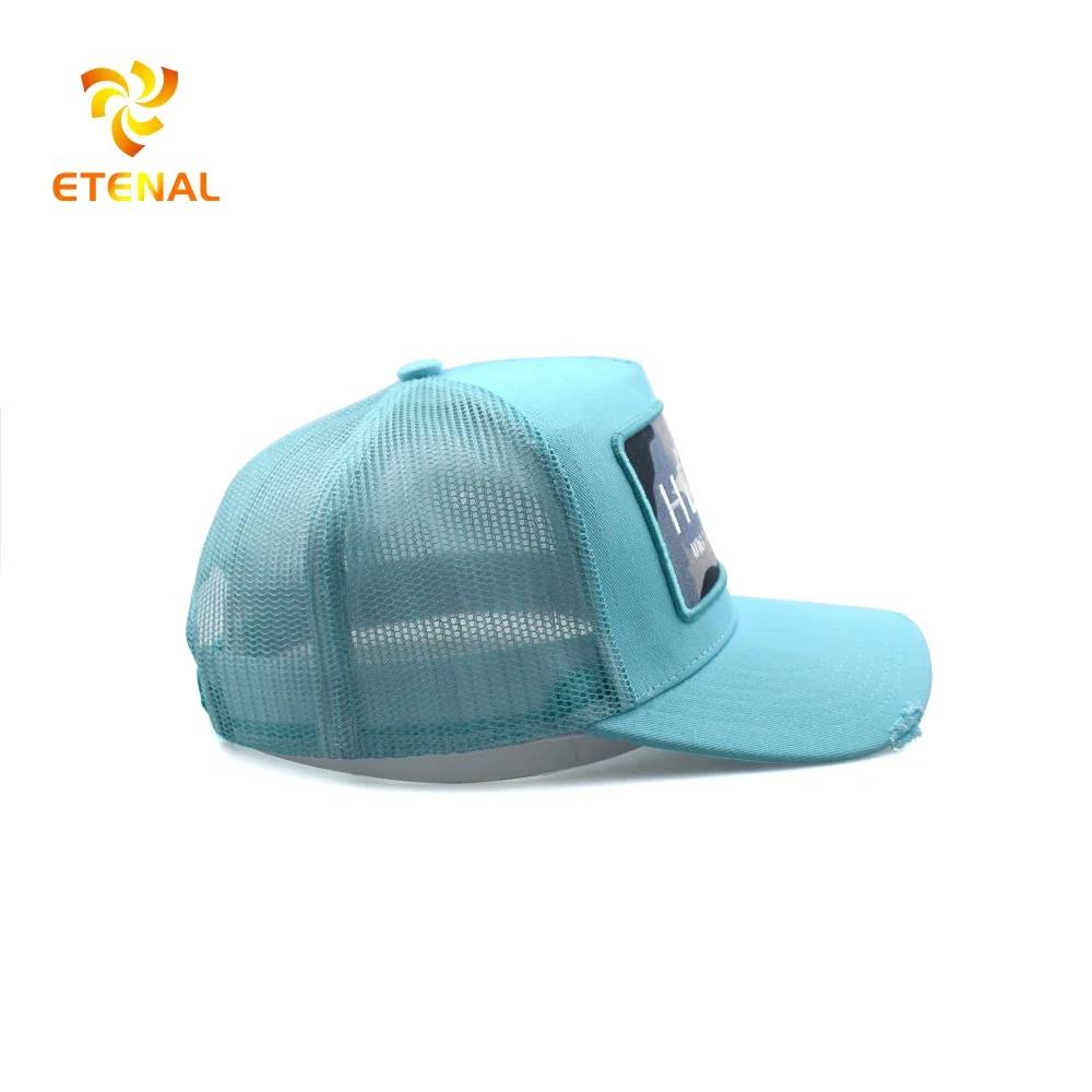 wholesale Custom High Quality Mens 5 Panel Cotton Embroidery Patch Logo Dubai Foam Mesh Distressed Trucker Caps Hat