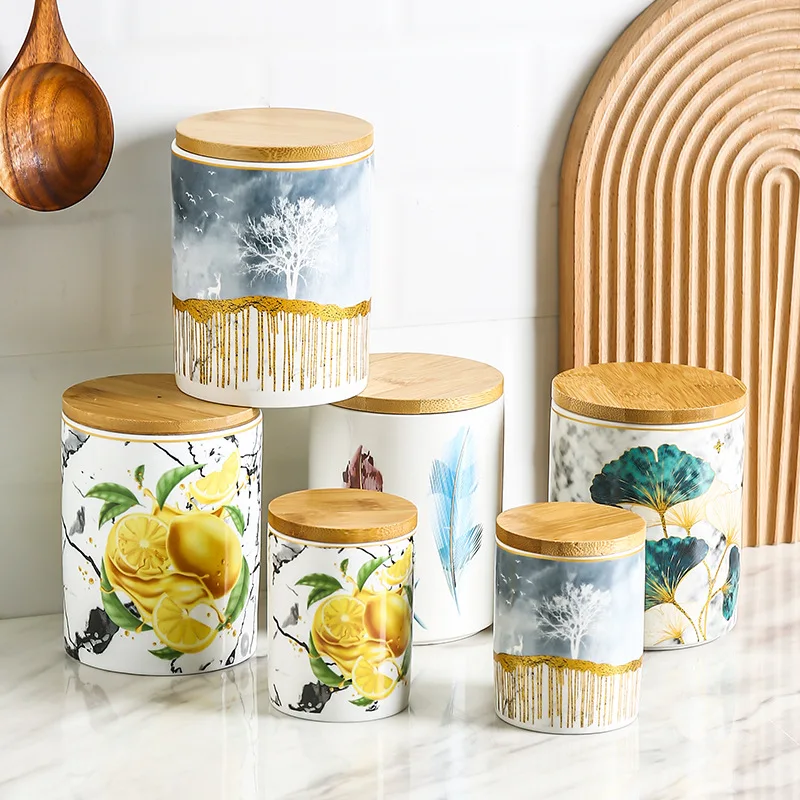 Factory Wholesale Modern Kitchenware Coffee Tea Food Storage jars Porcelain Ceramic Canister Set Containers Ceramic Jar with Lid