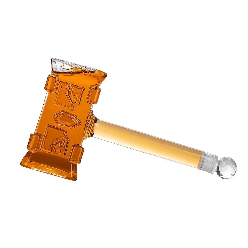 UCHOME 400ml New Fashion Creative Gift Thors Hammer Glass Wine  Bottle Creatives Vodkas Jug for Bar Kitchen