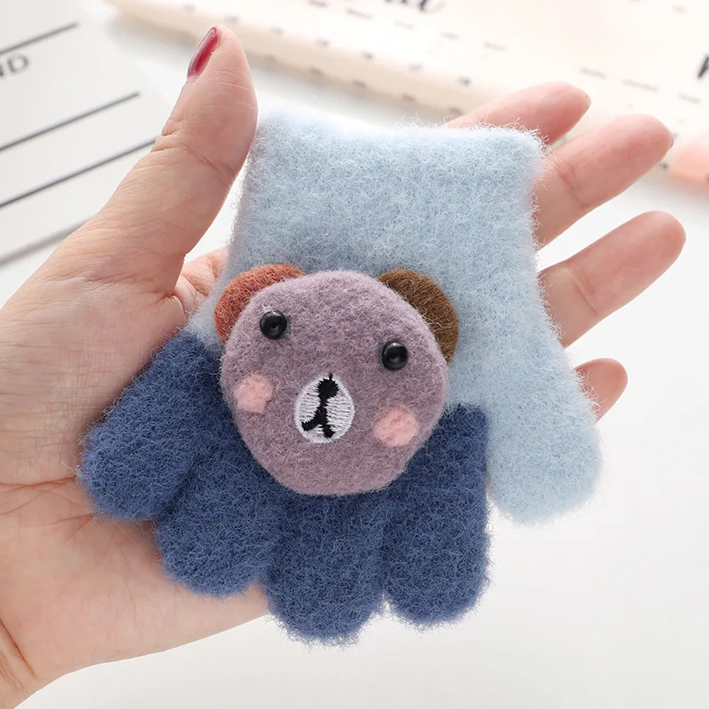 BESTELLA Multicolor Mini Cute 3D Bear Children Thicken Gloves Color Match Warm Snow Kids Gardening Winter Gloves for Kid