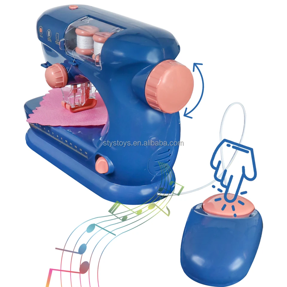 Girls Indoor Role Play Mini Sewing Machine Lights and Music Sewing Machine Toy Sewing Kit with Ruler and Needle