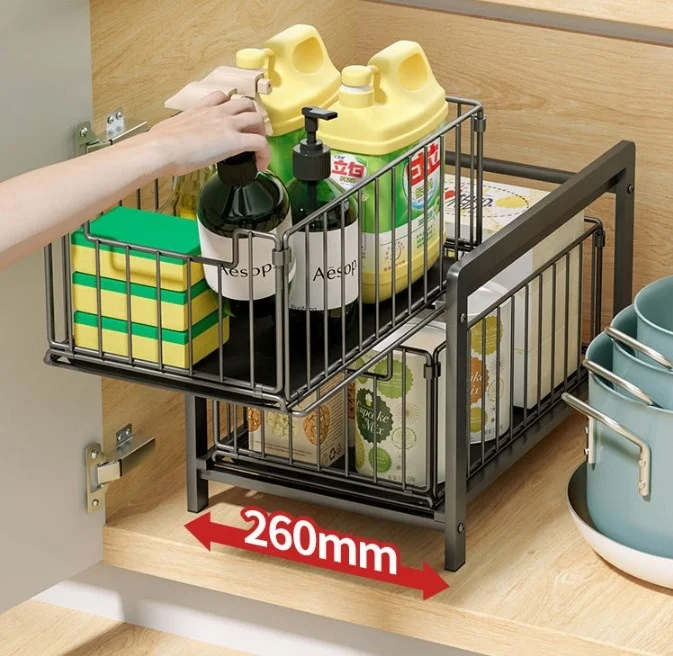 Hot Selling Sewer Sink Rack Cabinet Storage 2 Layer Detachable Kitchen Sundries Storage Organizer