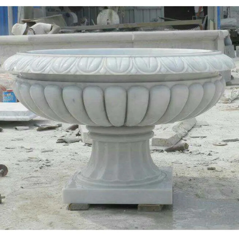 Newly fabricated stone flower pots hand carved marble vase garden decorative white marble urn planters for sale