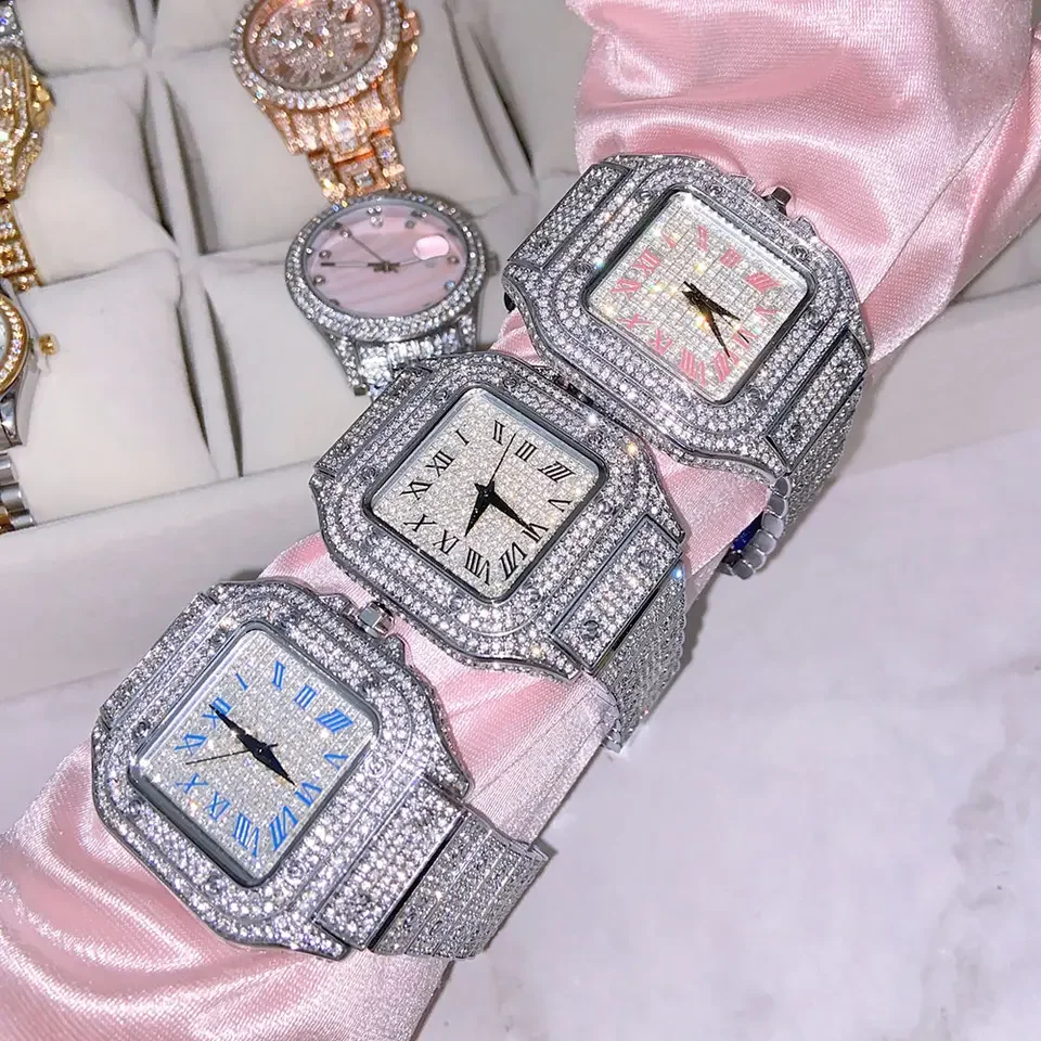 Горячая Распродажа 2022, роскошные часы для женщин и мужчин, украшения, блестящие ледяные часы в стиле хип-хоп, часы с кристаллами из нержавеющей стали, Прямая поставка